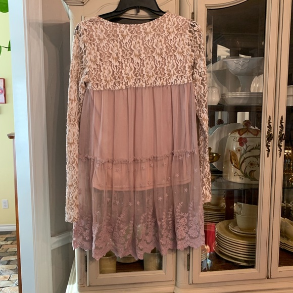 Anthropologie Ryu blush Lace layered Boho Shabby Chic Tunic Top Blouse S - Picture 3 of 7